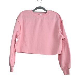 Amazhiyu Pink Cropped Sweatshirt Exposed Seams Sz M